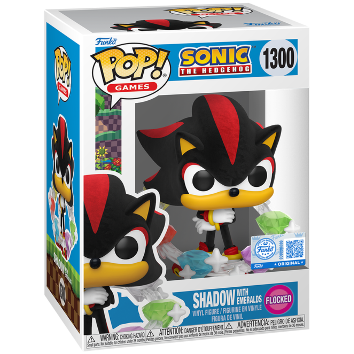 Sonic the Hedgehog - Shadow with Emeralds (Flocked Special Edition) #1300 - Funko Pop! Plus Vinyl Games