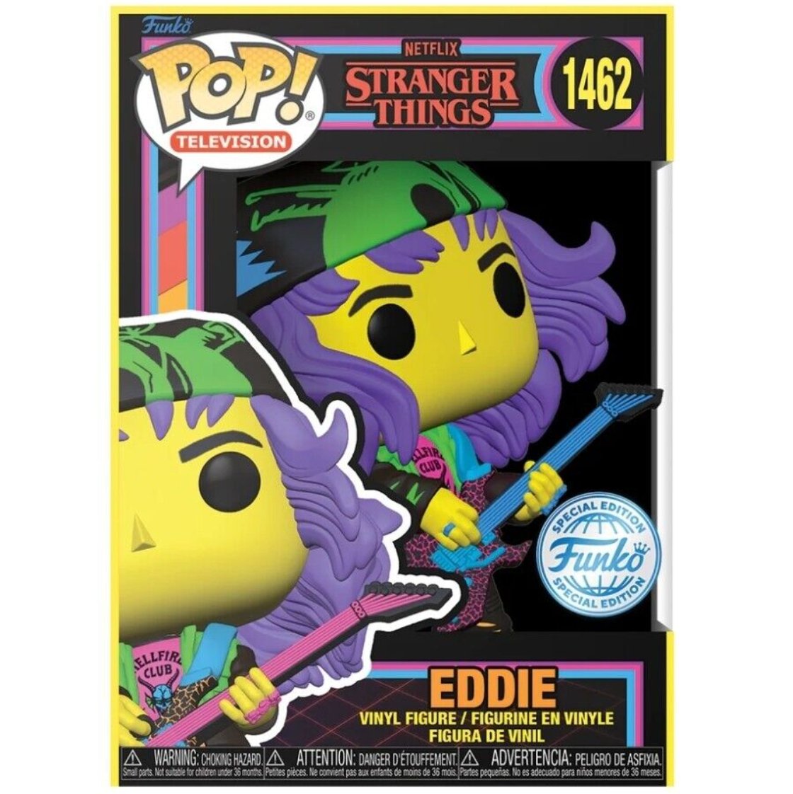 Stranger Things - Eddie [with Guitar] [Blacklight] (Special Edition) #1462 - Funko Pop! Vinyl Television - Persona Toys